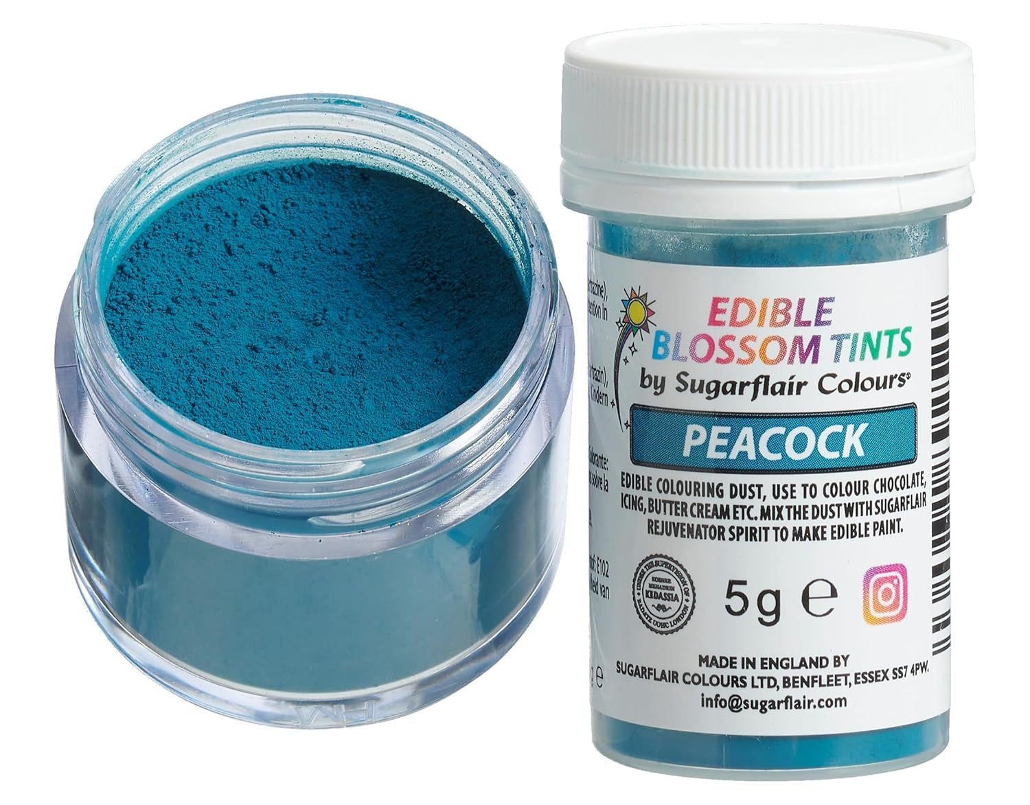 Sugarflair Blossom Tint Dust Peacock Lebensmittelfarbpulver – Lebensmittelfarbpulver für Kuchendekoration, Zuckerpaste, Fondant, Glasur, Schokolade, Buttercreme, Macarons und mehr – 5 g