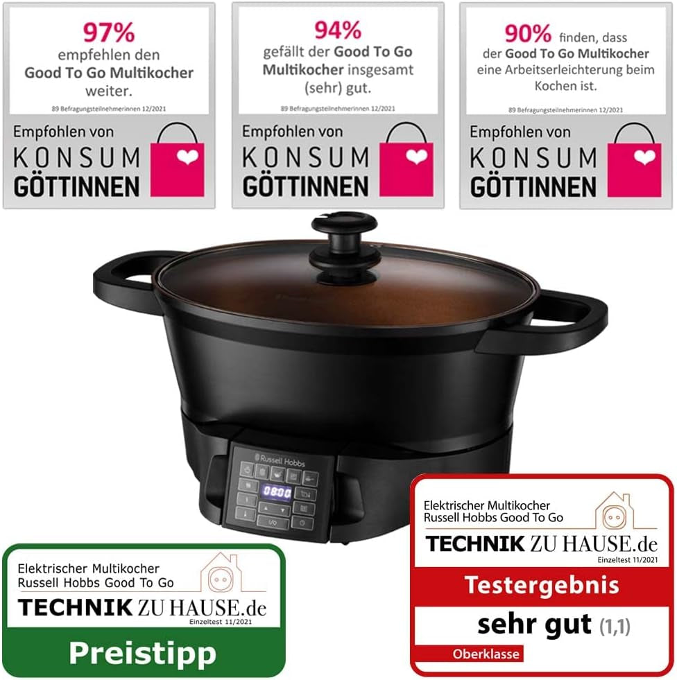Multikocher Russell Hobbs 6,5L, Digitalanzeige, 8 Kochfunktionen Slow Cooker Naty Shop