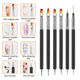 6 Stück Doppel-Ende Nagel Pinsel, Nageldesign Pinsel, Doppel-Ende Nail Art Pinsel Kit Professionelle Maniküre Werkzeuge Kit (Schwarz)