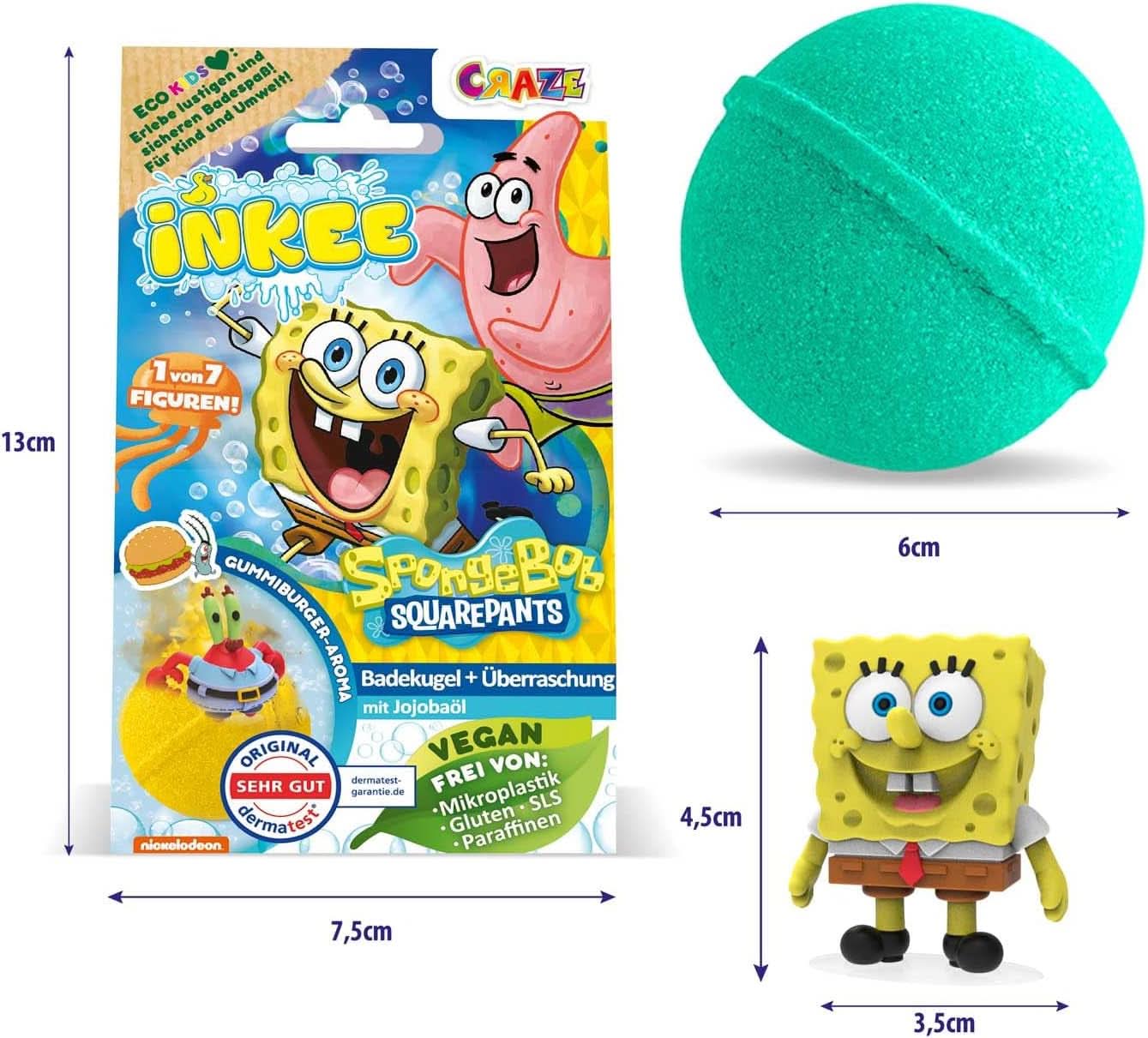 INKEE Spongebob Surprise Kinderbadebombe Spongebob Schwammkopf Sammlerstück 80 Gramm Naty Shop