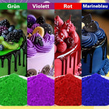 Lebensmittelfarbpulver – 4 Farben Lebensmittelfarbe, konzentrierte Lebensmittelfarbe, Rot, Grün, Blau, Lila, Lebensmittelfarbe zum Dekorieren von Kuchen, Backen, Zuckerguss, Dessert, Kochen – 5 g