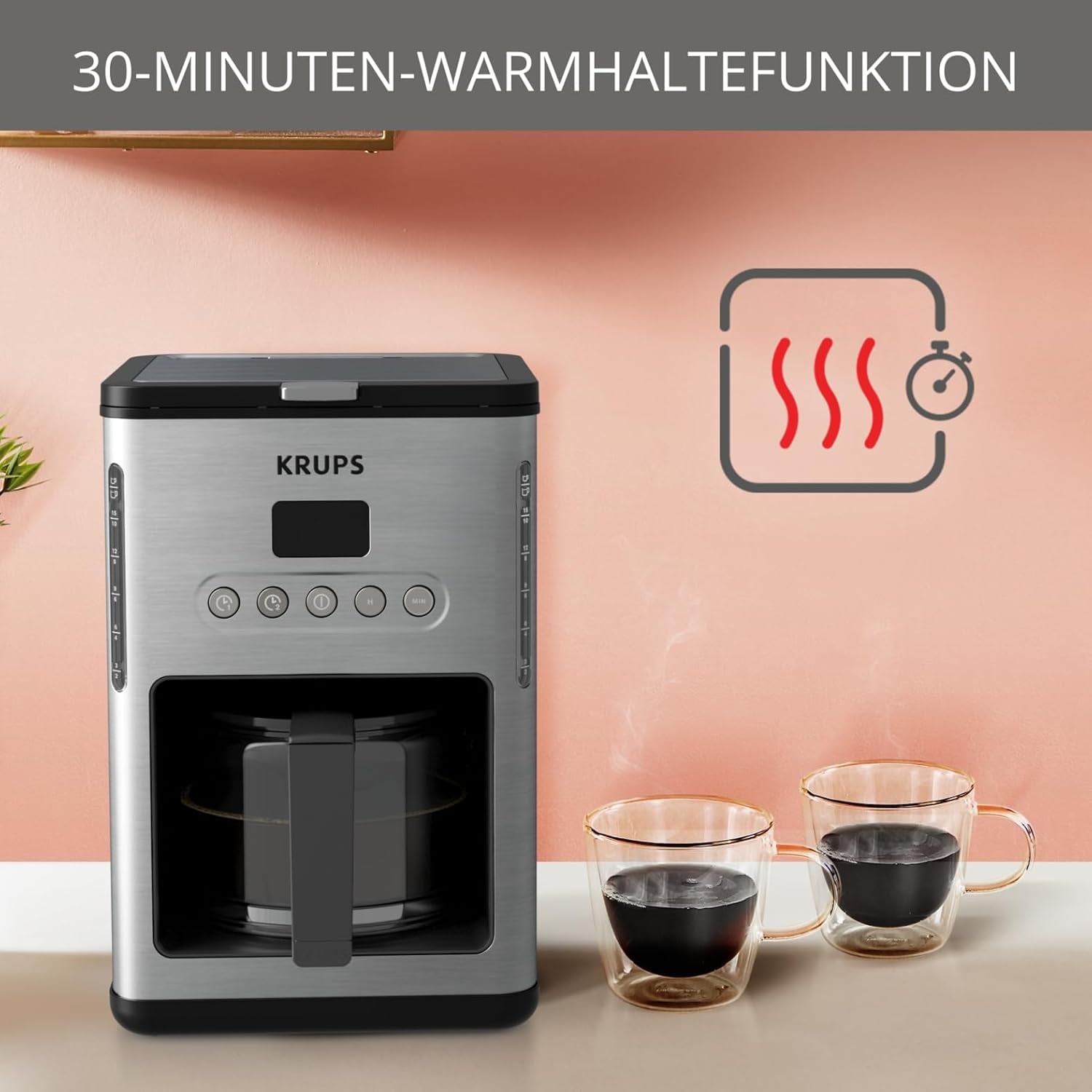 Kaffee-Espressomaschine mit Filter Krups KM442D Premium | 10-15 Tassen | 1000 Watt | programmierbar | Warmhaltefunktion | Edelstahl | Schwarz
