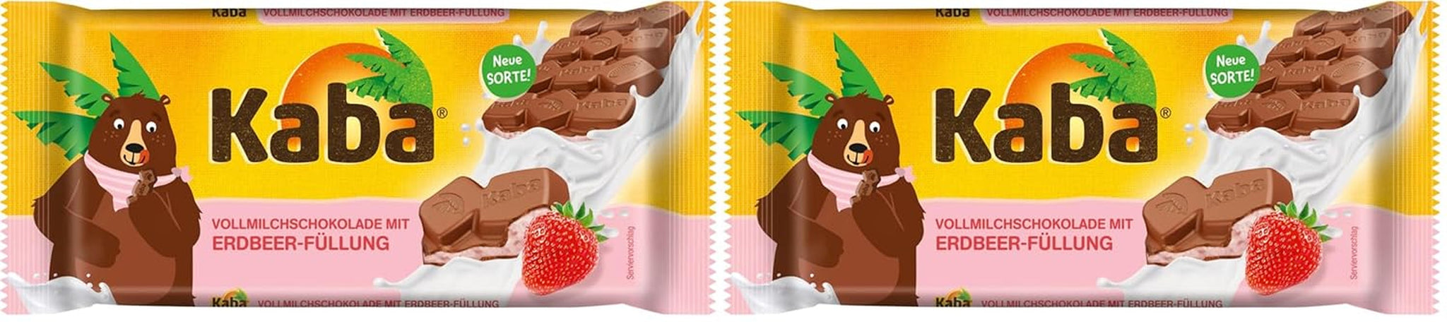 Kaba Milchschokolade mit Erdbeercreme, gefüllte Tafelschokolade, 90g-Riegel, zartschmelzende Schokolade mit fruchtiger Erdbeercreme und Kaba-Originalgeschmack (2er-Pack)