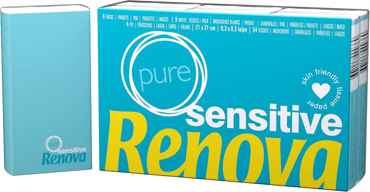 Renova Taschentücher Sensitive Pure – 6 Packungen weiße Servietten