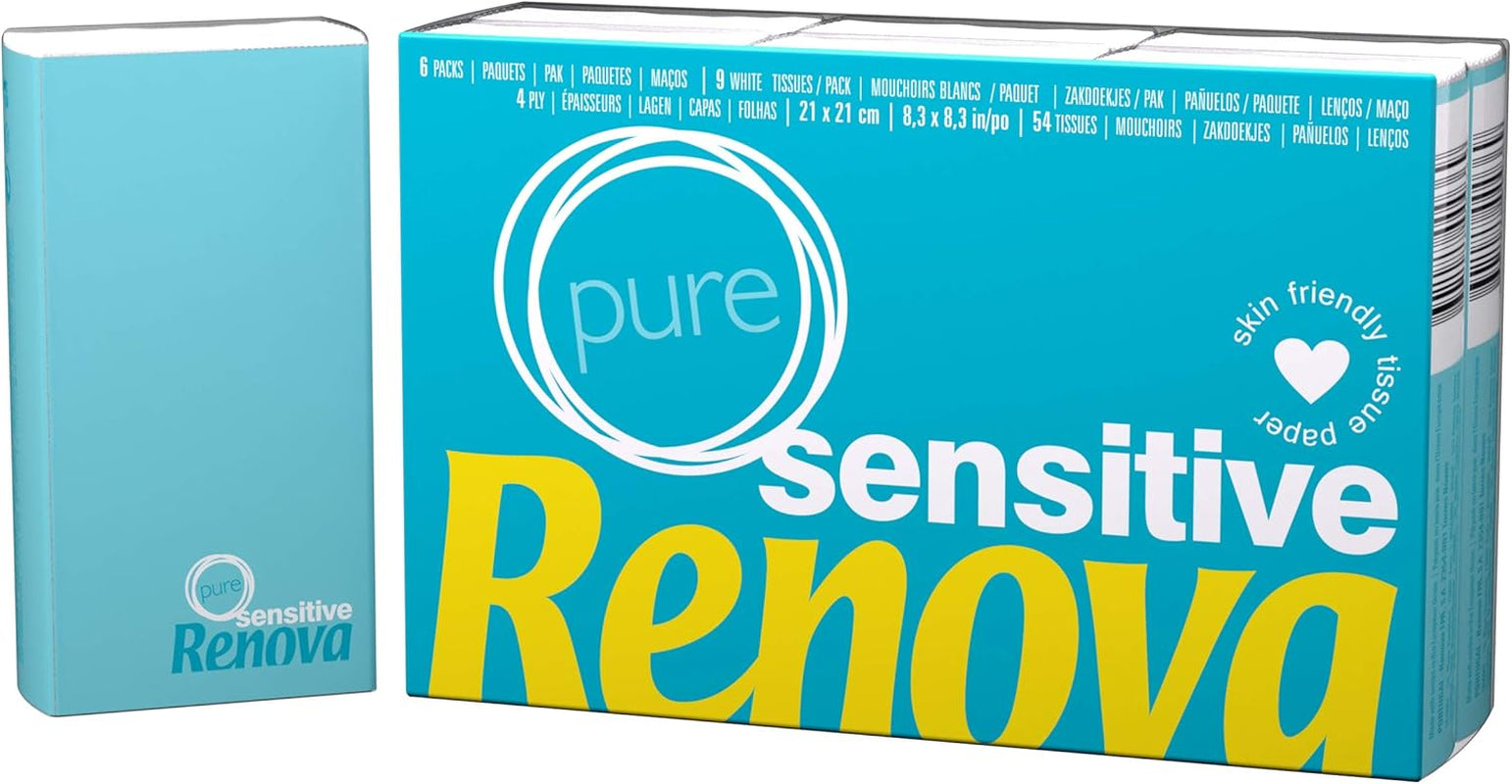Renova Taschentücher Sensitive Pure – 6 Packungen weiße Servietten