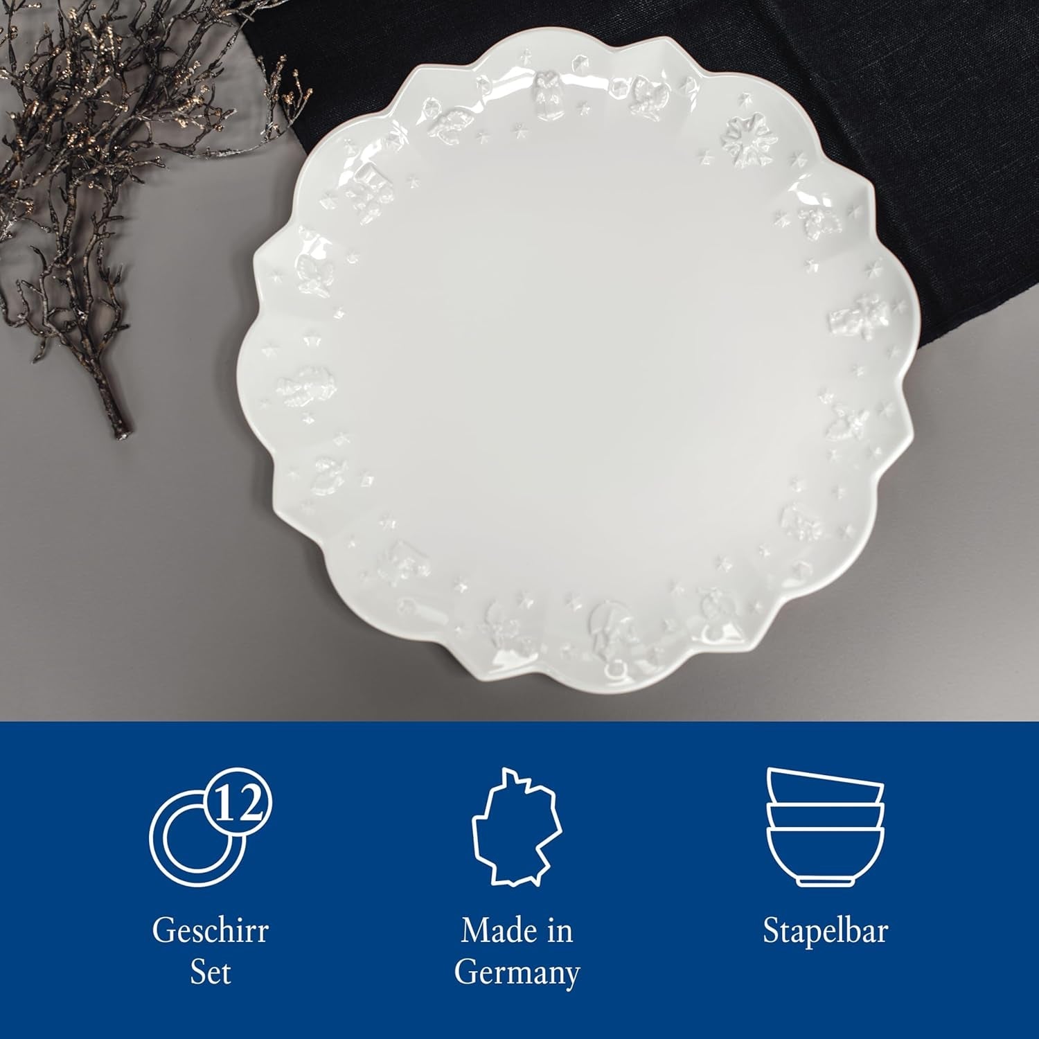 Villeroy & Boch Toy's Delight Royal Classic 8-teiliges Geschirrset, spülmaschinen- und mikrowellengeeignet, weiß, Teller, 4-Personen-Geschirrset, Weihnachtsgeschirr, Spielzeug, Premium-Porzellan
