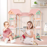 FANTASK Puppenhaus aus Holz, 85 cm hoch, 7-Zimmer-Puppenhaus mit 32 Möbeln und Zubehör, Puppenhaus mit Strickleiter, Puppenhaus-Geschenk für 3-jährige Mädchen (Modell 3) Naty Shop Puppenhäuser