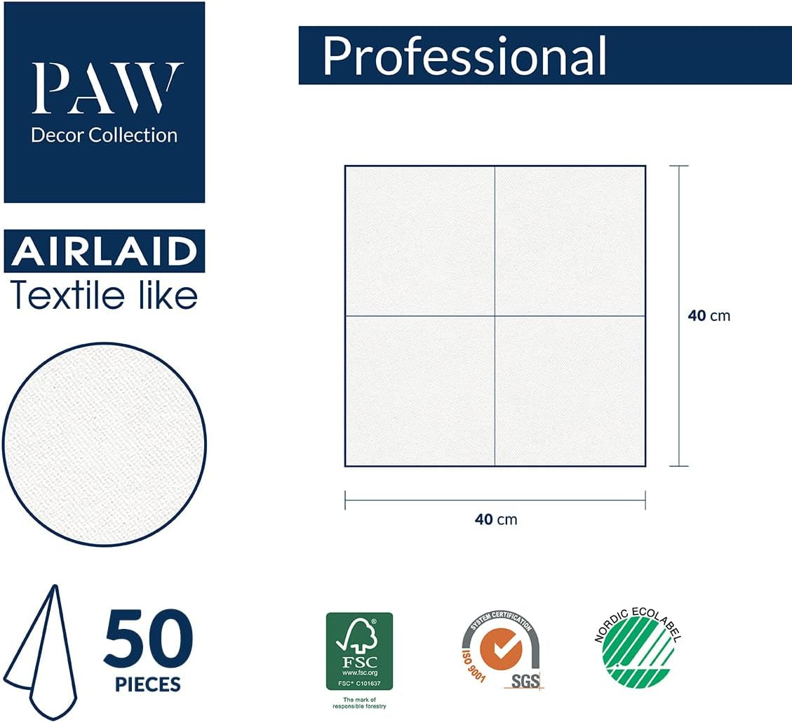 PAW - Airlaid-Servietten (40 x 40 cm) I 50 Stück I Einfarbig I Stoffähnlich I Elegante Tischdekoration I Horeca I Für wichtige Anlässe wie Hochzeiten, Partys, Weihnachten I Einfarbig: Rosa
