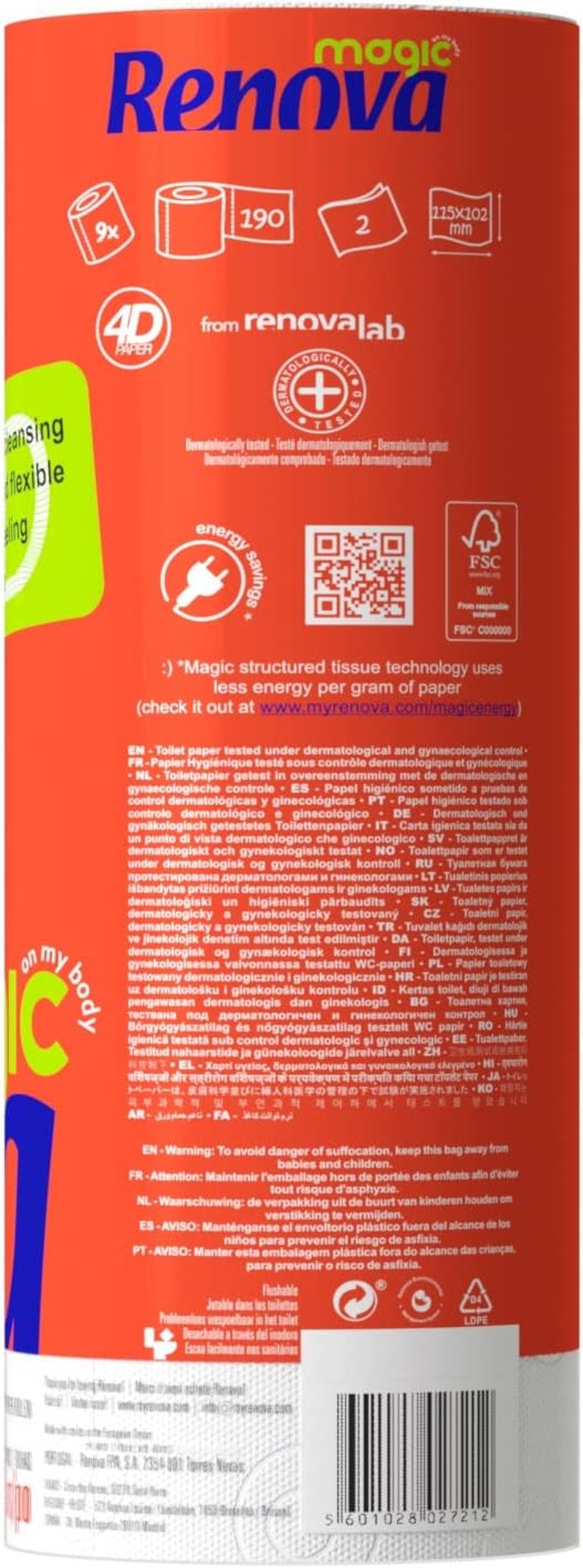 Renova Toilettenpapier, 7 Packungen mit 9 Rollen – insgesamt 63 Rollen