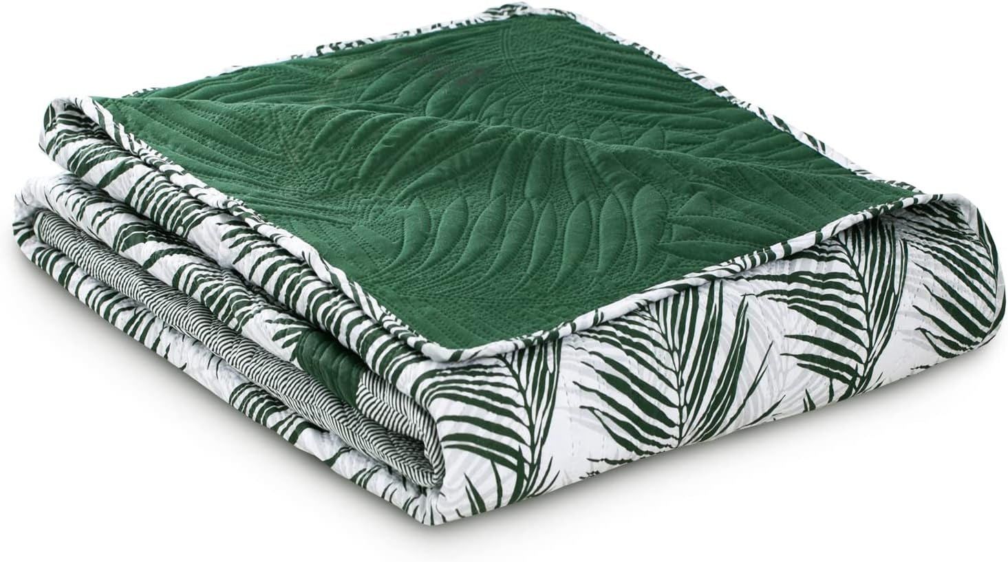 Ameliahome Tagesdecke, Tagesdecke, 170 x 210 cm, doppelseitig, pflegeleicht, Tagesdecke, Pflanzenmuster, grün, weiß, tropische Bonaire-Betten und Decken. Besuchen Sie den AmeliaHome-Store
