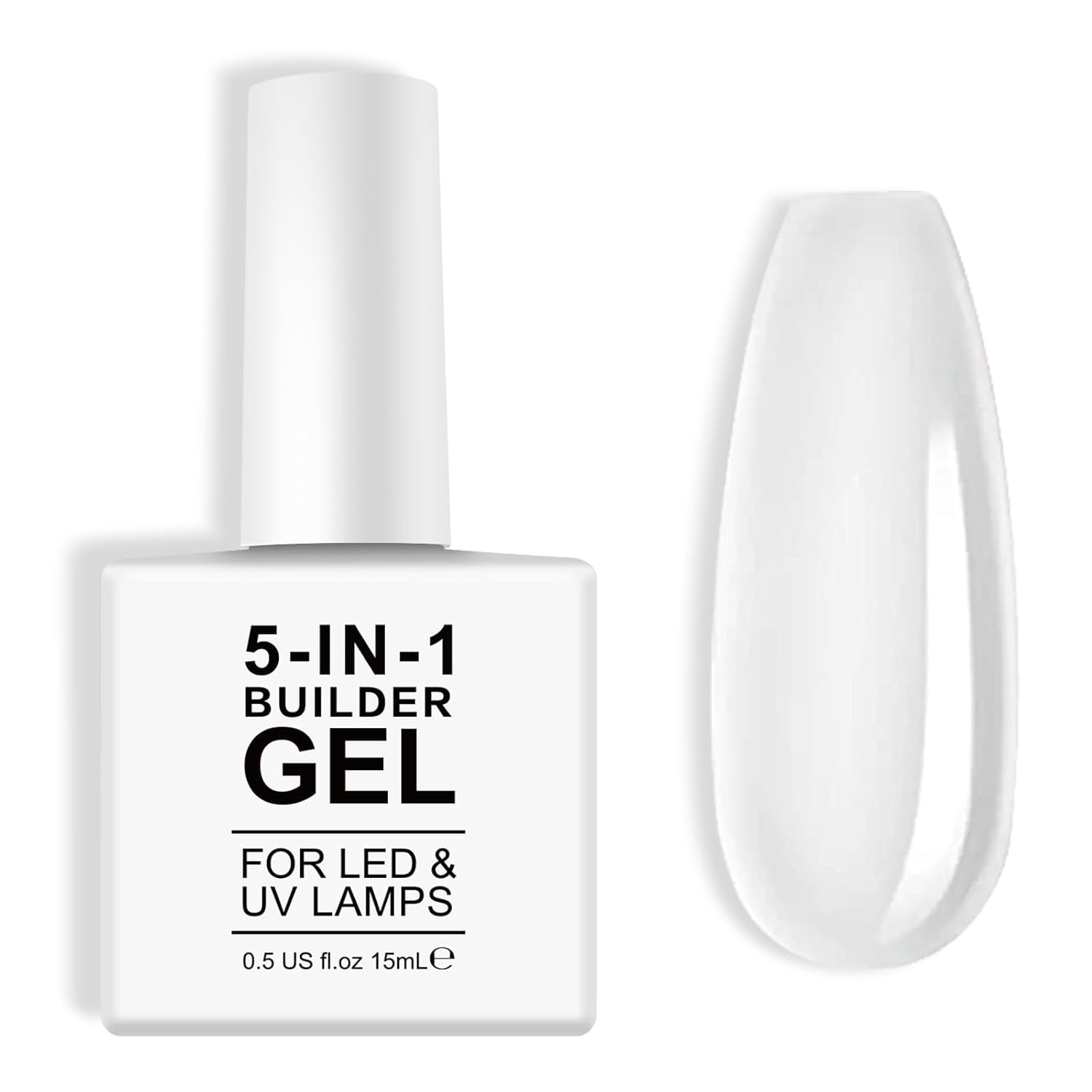 Builder 5 in 1 Aufbaugel 15 ml, Nagelaufbaugel, Nagelaufbaugel, UV/LED-Nagelverlängerungs-Nagellack, Verlängerungen, Nagelkunst, Aufkleber, Gel, Nagelaufbaugel (weiß)