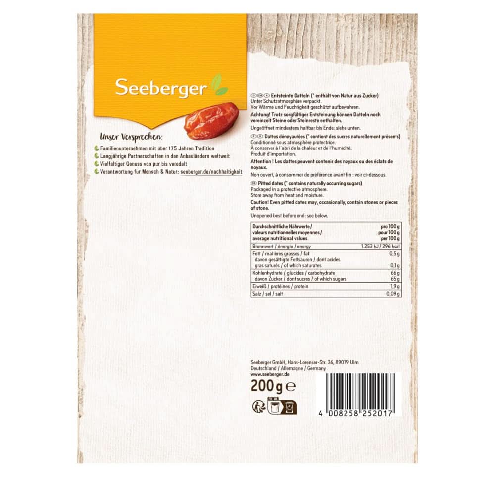 Seeberger Süße Datteln mit Honig, mit cremigem Fruchtfleisch, 13 x 200 Gramm Dehydrierte Produkte Naty Shop