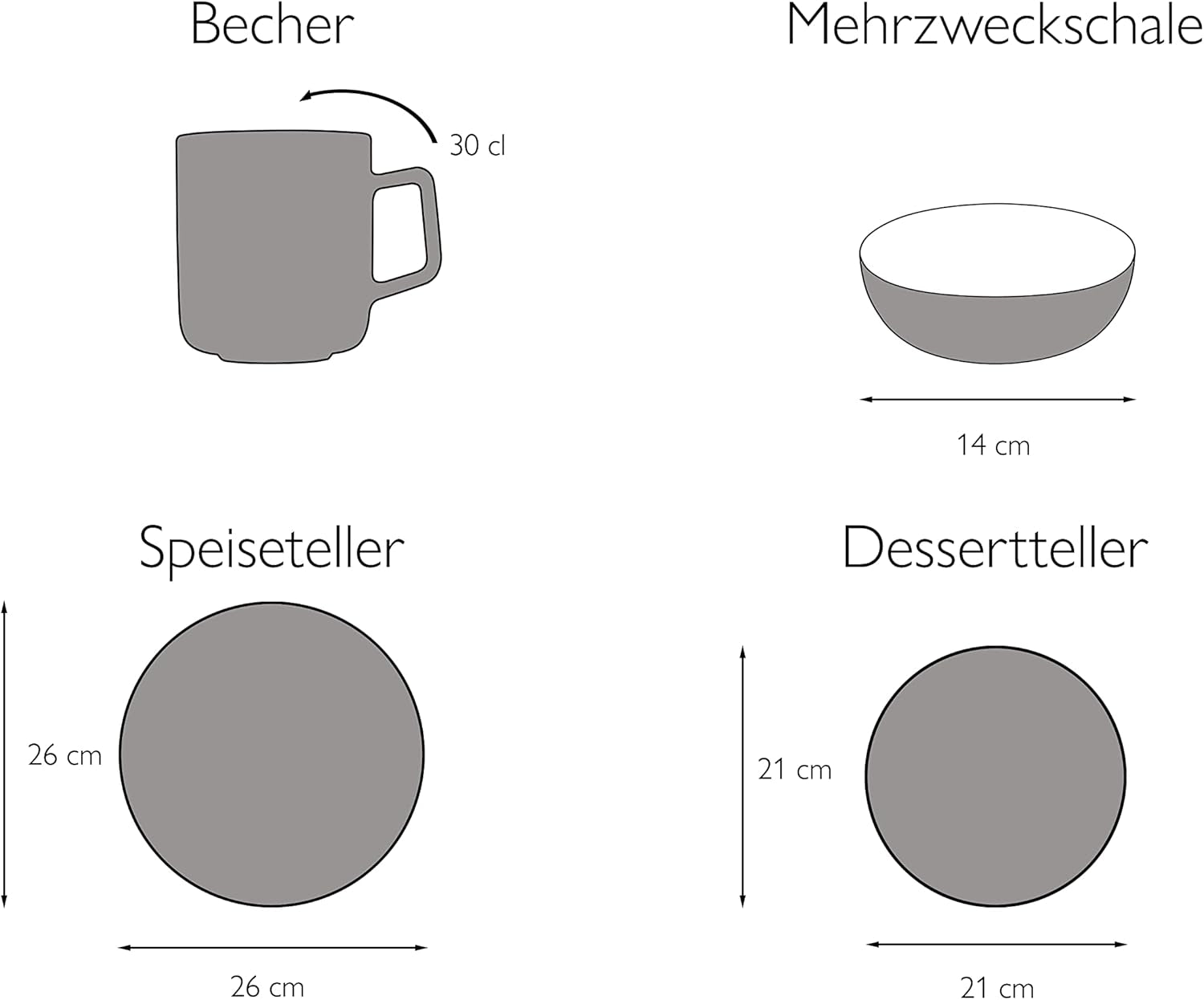 CreaTable, 22506, Serie COSY DAY, 16-teiliges Tafelservice für 4 Personen, Kombinationsservice aus Porzellan, spülmaschinen- und mikrowellengeeignet, hochwertige Herstellung