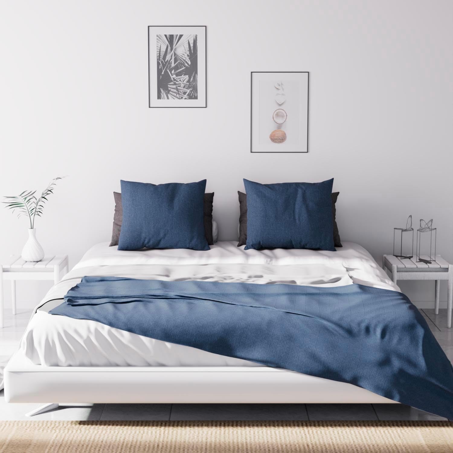 Soleil D'Ocre Adele, Zickzackbezug, vom Sofa geworfen, Polycoton, Blau, 220 x 240 cm Bettdecken und Steppdecken Naty Shop
