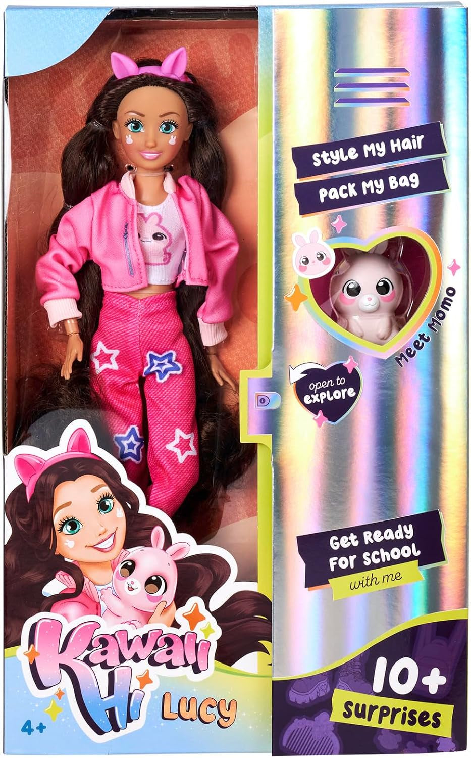 Simba 105953975 – Kawaii Hi Dress-Up Lucy Puppe (26 cm) – bewegliche Friseur-Modepuppe, Langhaar-Hasenpuppe und Zubehör, Spielzeug für Kinder ab 4 Jahren