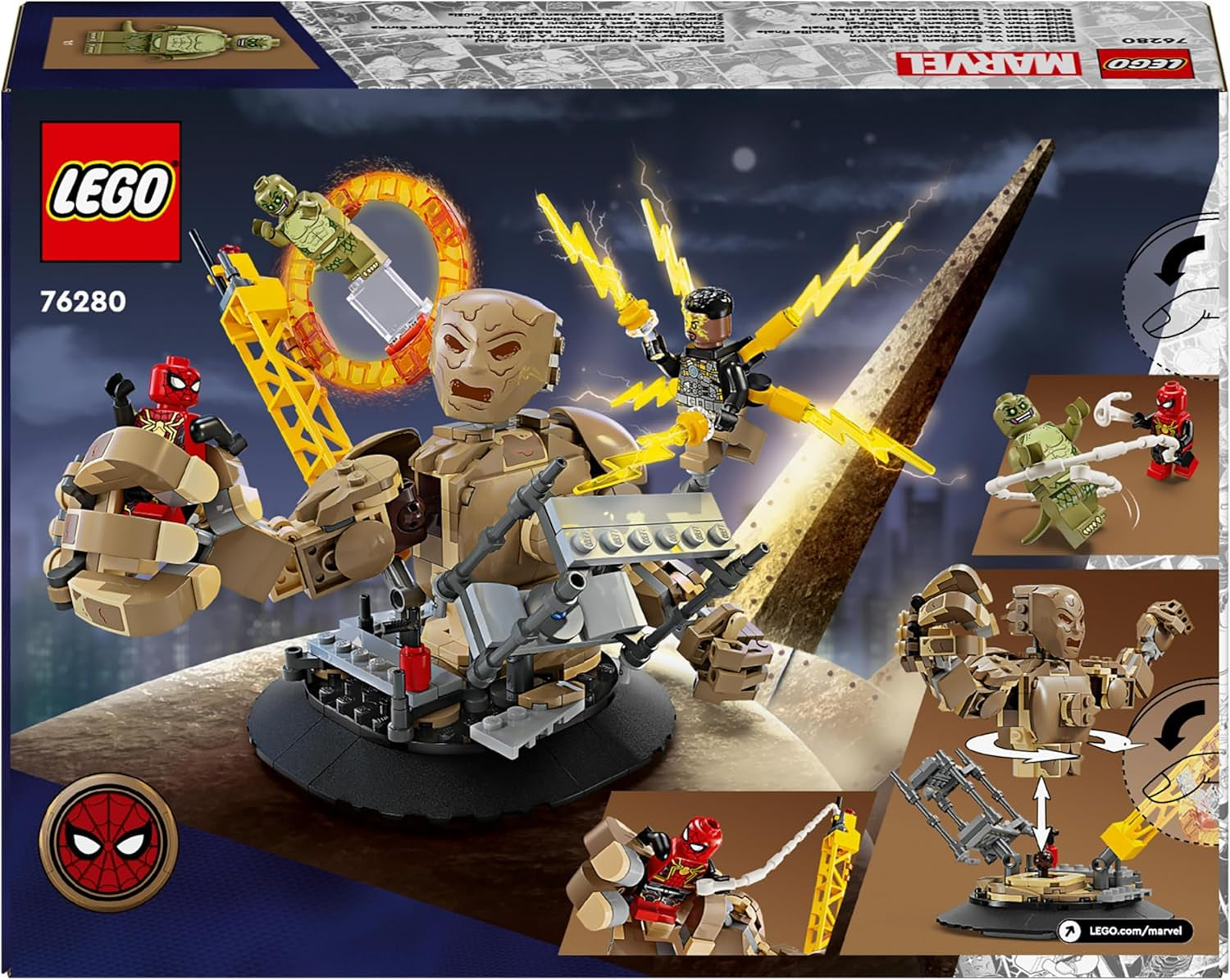 LEGO Marvel Spider-Man Vs. Sandman: Showdown Superhelden-Spielzeug mit Figuren einschließlich Eidechse und Elektro-Rollenspiel-Bauspielzeug, Geschenk für Action-begeisterte Jungen und Mädchen 76280 Bausets Besuchen Sie den LEGO-Store