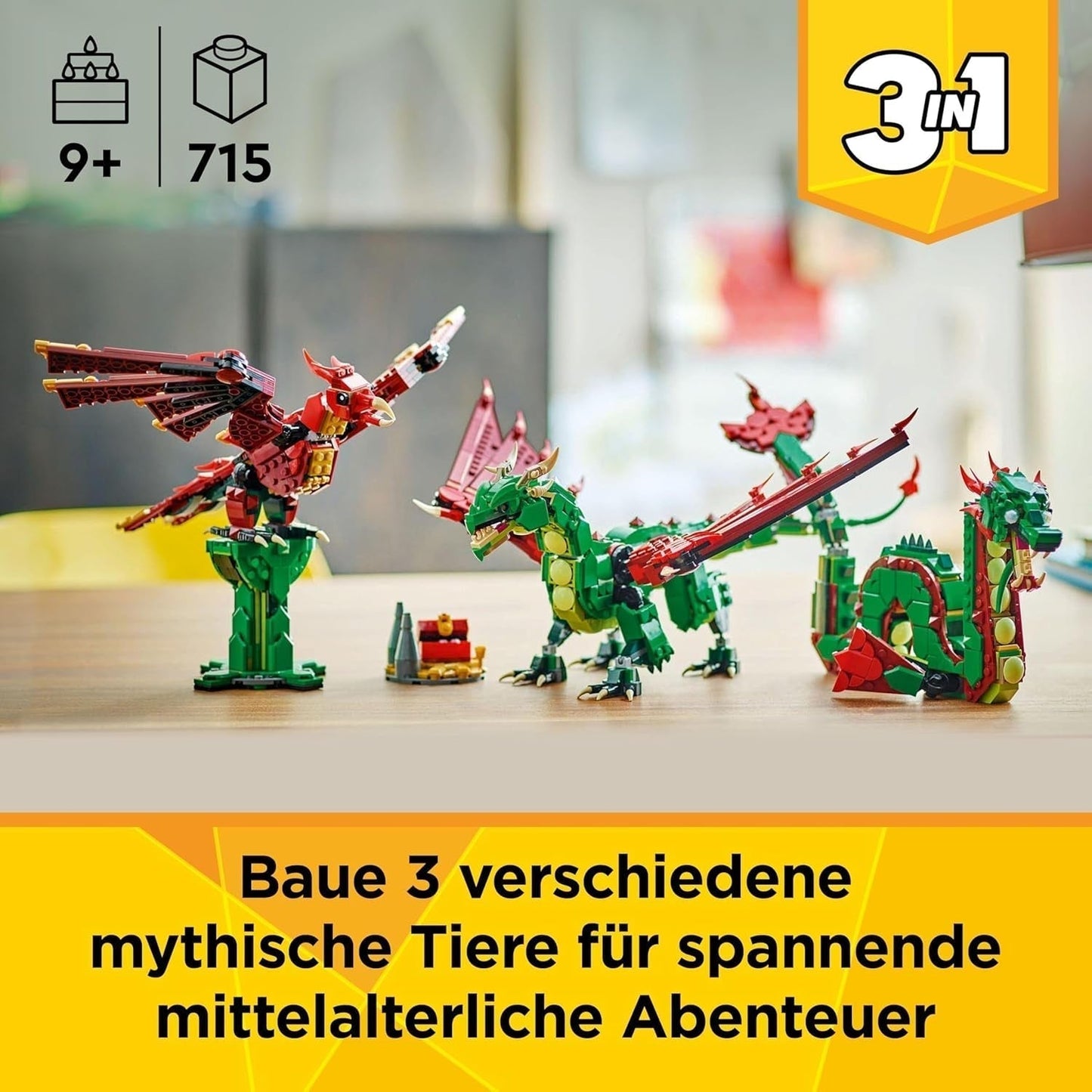 LEGO Creator 3In1 Grüner Drache – Spielzeug – Verwandelt sich in eine Seeschlange oder einen Phönix – Tierbauspielzeug für Kinder – Geschenk für Jungen und Mädchen ab 9 Jahren 31161 Bausets Besuchen Sie den LEGO-Store