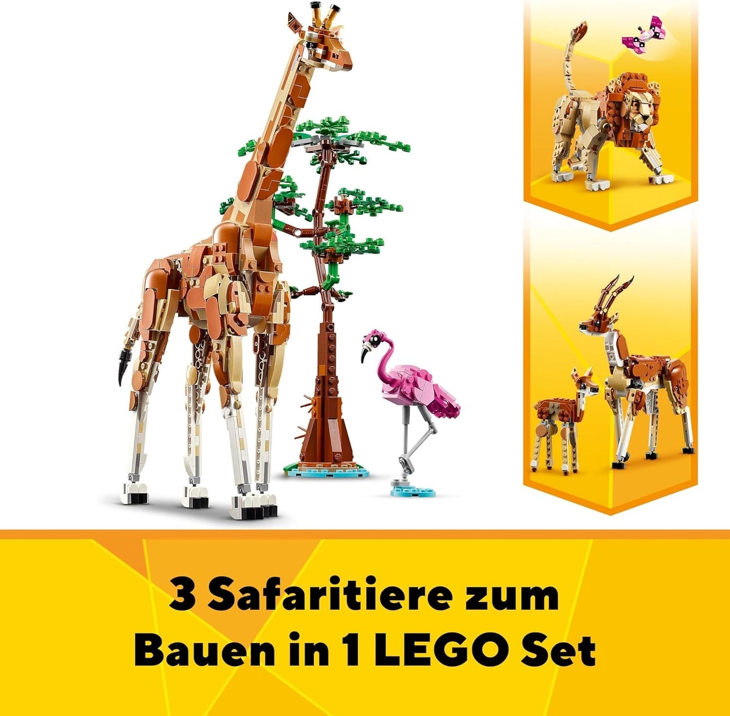 LEGO Creator 3In1 Tiersafari, Kreativset mit Tierfiguren, 3 Baumöglichkeiten: Spielzeuggiraffe, Gazelle und Löwe, Spielzeugtiere für Mädchen und Jungen, Naturgeschenk für Kinder ab 9 Jahren 31150 Bausets Beuche den LEGO-Store