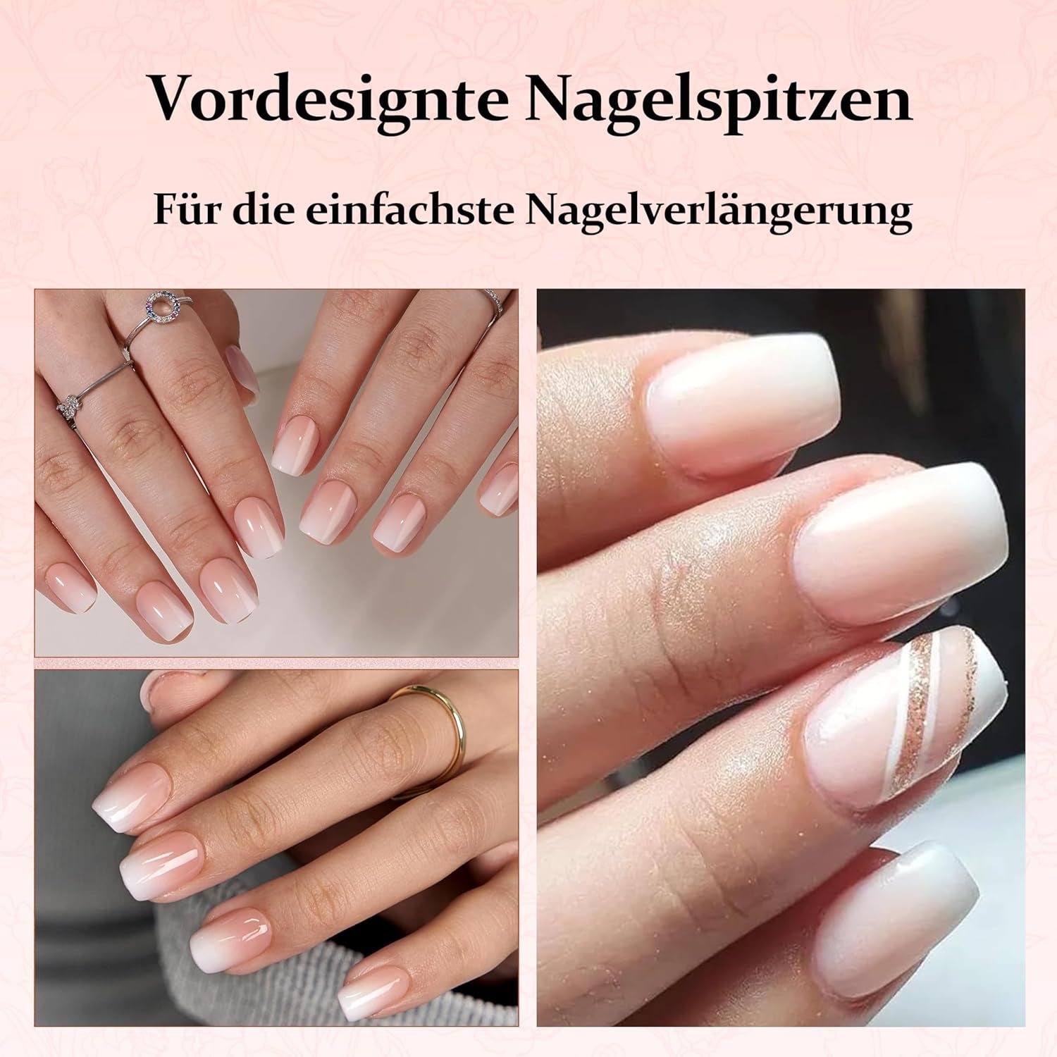 240-teiliges Farbverlaufs-Quadrat-Nägel-Set, nackte weiße Farbverlaufs-Kunstnägel für Ölstiftkleber, mittlere Ombre-natürliche künstliche Nägel für Frauen DIY (nackter quadratischer Nagel)