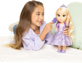 Disney Princess Rapunzel 35 cm große Puppe, reflektierende Glitzeraugen, bewegliche Gelenke, abnehmbares Kleid, Schuhe, Krone, langes blondes Haar, für Mädchen ab 3 Jahren