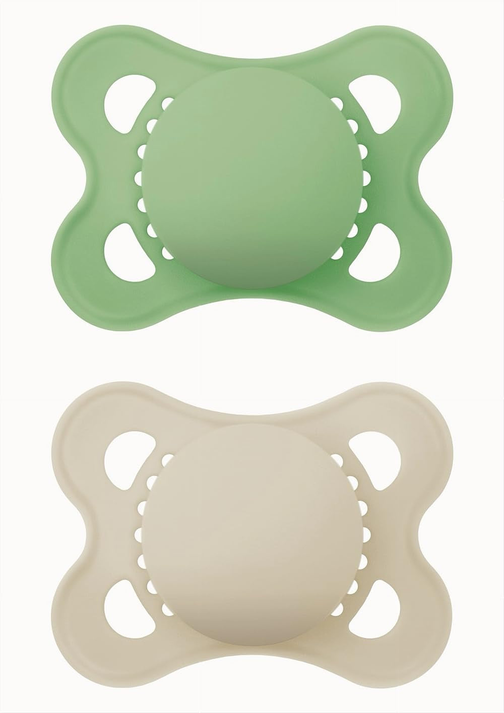 MAM Naturkautschuk-Schnuller, 2-6 Monate, mit symmetrischem Sauger, flach und flexibel, mit selbststerilisierender Box, neutral matt, 2 Stück