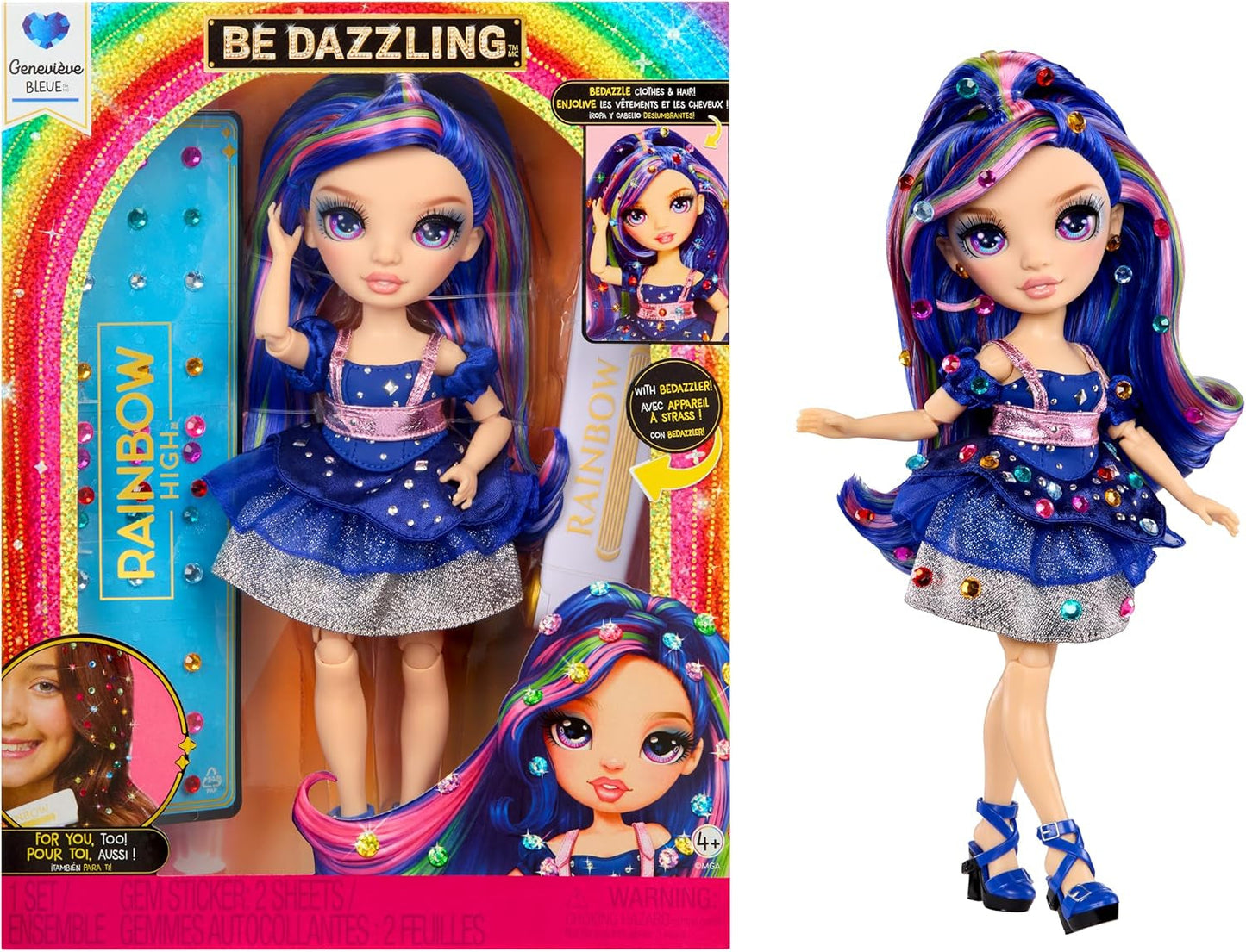 Rainbow High Be Dazzling – Genevieve Bleue – 28 cm große blaue Modepuppe mit Verzierungswerkzeug, funkelnden Edelsteinen und Styling-Zubehör