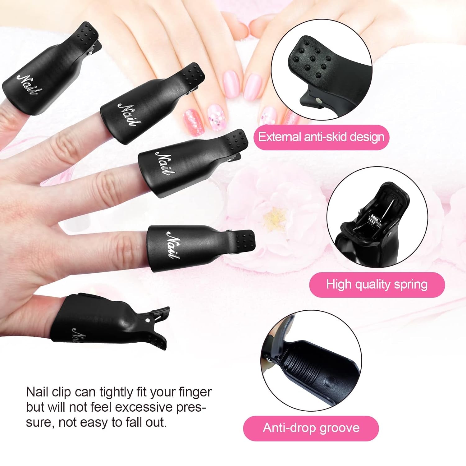 Hanyousheng Nagellackentferner Clips, Nagel Clips, 10 Stück Schwarz Nagelclips, Nagel Klammer, Nails Art ​Gel Cap, Soak Off Clip Cap UV Gel Poliermittel Entferner Wrap Nail Tool