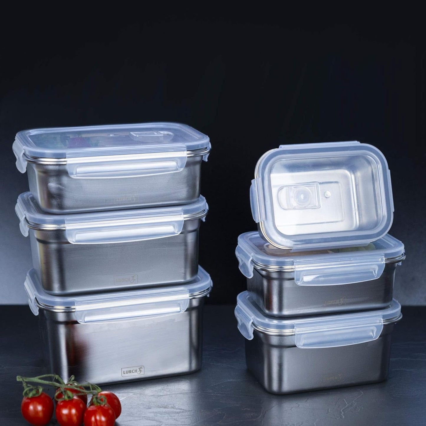 Lurch 240895 Lunchbox, hochwertige Sicherheits-/Aufbewahrungsbox aus Edelstahl mit BPA-freiem Kunststoffdeckel, 2000 ml, durchsichtige Lebensmittelaufbewahrungsboxen Naty Shop