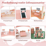 FANTASK Puppenhaus aus Holz, 85 cm hoch, 7-Zimmer-Puppenhaus mit 32 Möbeln und Zubehör, Puppenhaus mit Strickleiter, Puppenhaus-Geschenk für 3-jährige Mädchen (Modell 3) Naty Shop Puppenhäuser
