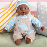 Bayer Design 94001AH Interaktive Babypuppe, Junge, sprechend, weicher Körper, 40 cm, dunkles Leder, blau
