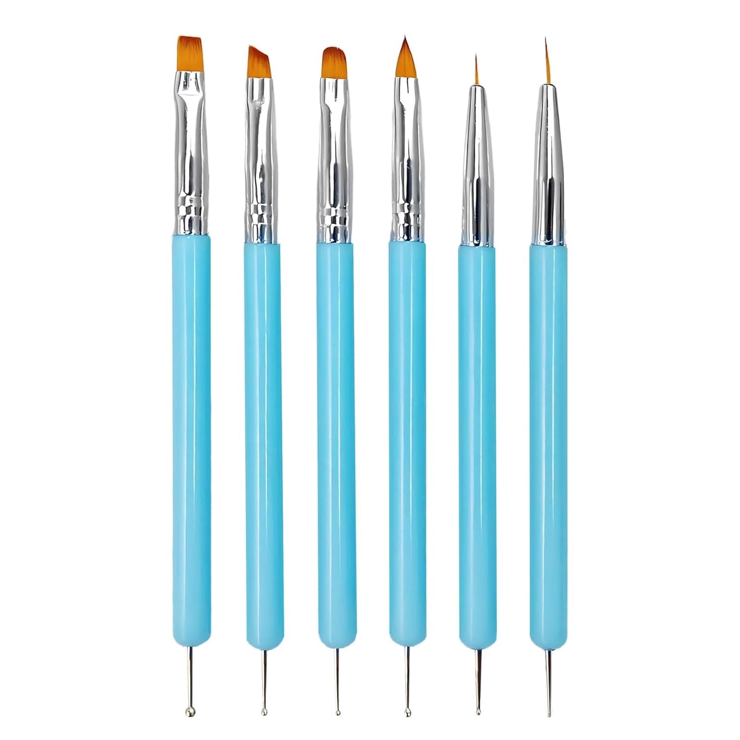 6 Stück Doppel-Ende Nagel Pinsel, Nageldesign Pinsel, Doppel-Ende Nail Art Pinsel Kit Professionelle Maniküre Werkzeuge Kit (Schwarz)