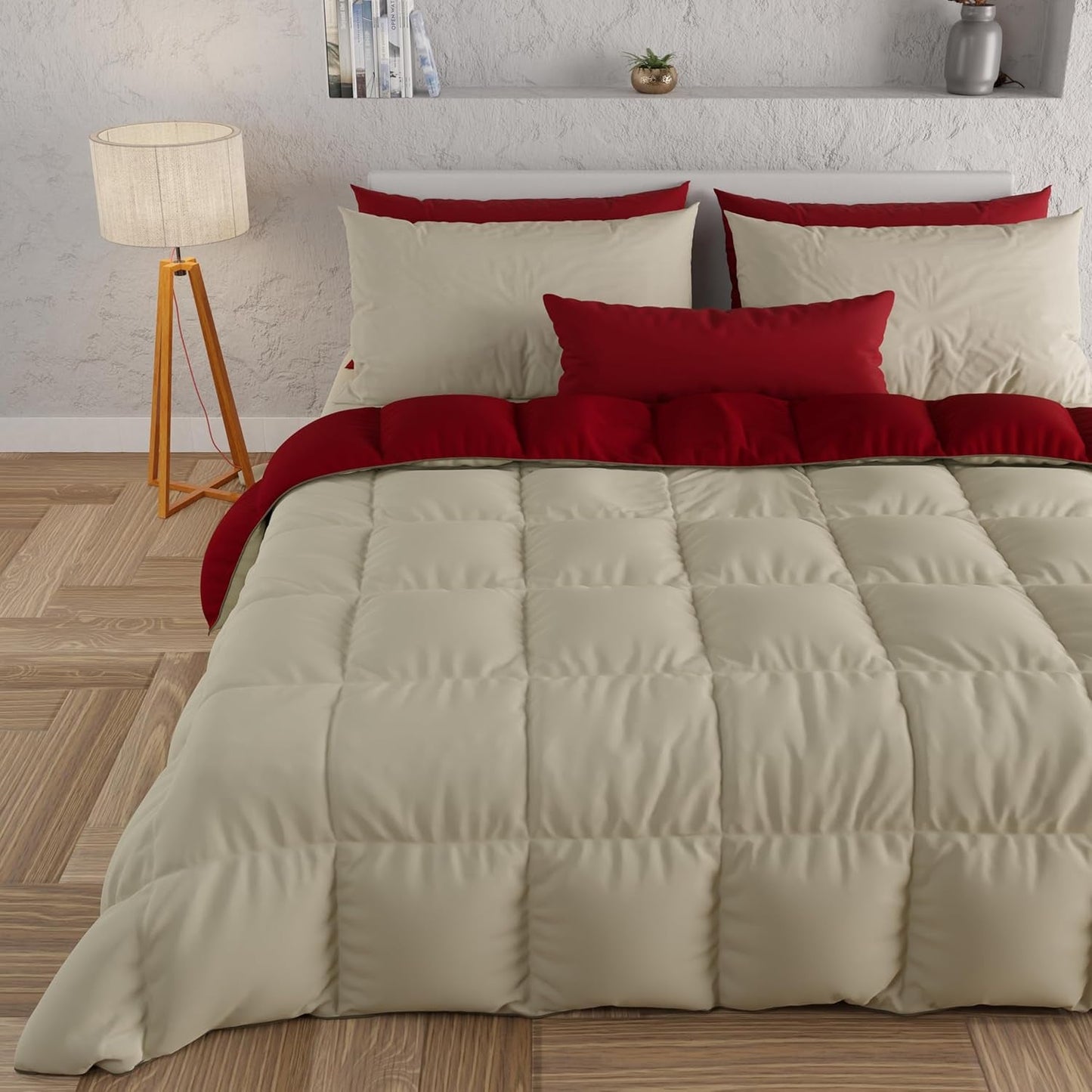 PETTI Artigiani Italiani – Winterdecke für Doppelbett, Maxi, einfarbig, doppelseitig, weiß, grau, 100 % Made in Italy. Steppdecken und Steppdecken Naty Shop Bordeaux Taupe Una Piazza E Mezza