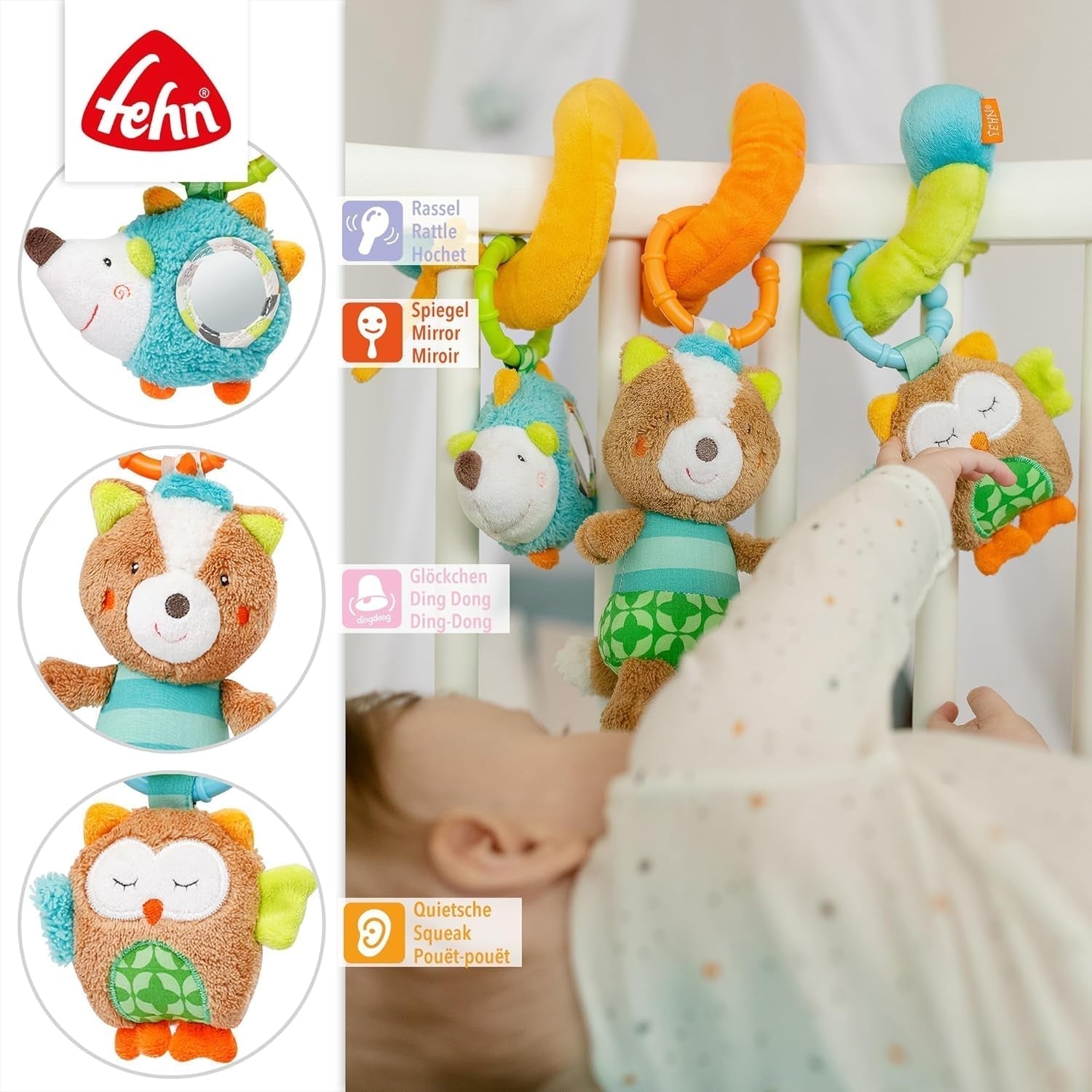 Fehn Activity Spiral Sleeping Forest – Kinderwagenspielzeug zum Anfassen und Halten – Babyspielzeug für Bett, Laufstall, Kinderwagen und Autositz – Motorikspielzeug für Babys und Kleinkinder ab 0+ Monaten Babyspielzeug Naty Shop