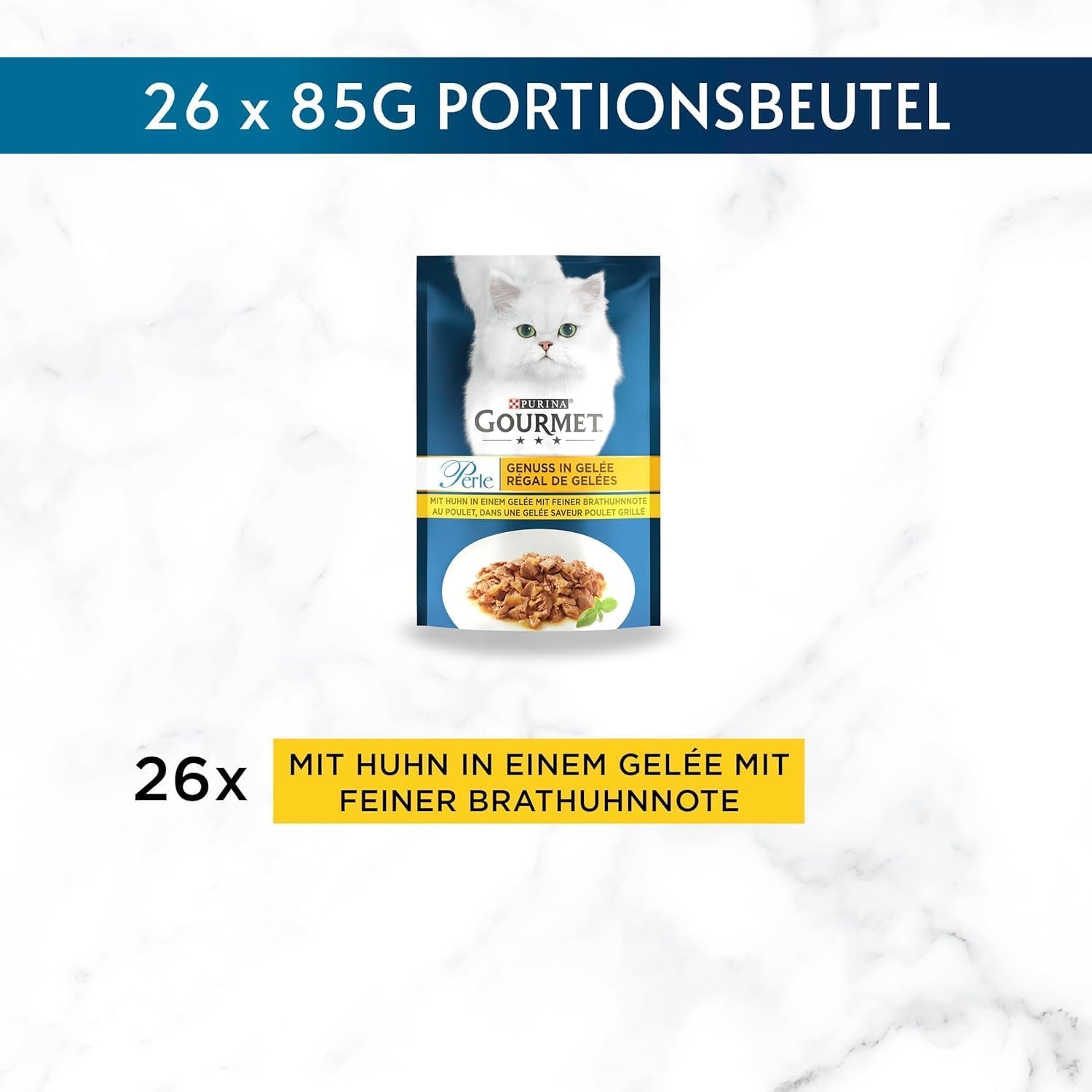 Gourmet Perle Delight in Jelly Nassfutter für Katzen mit Huhn und zart gebackenem Hühnergeschmack, 26er Packung (26 x 85g)