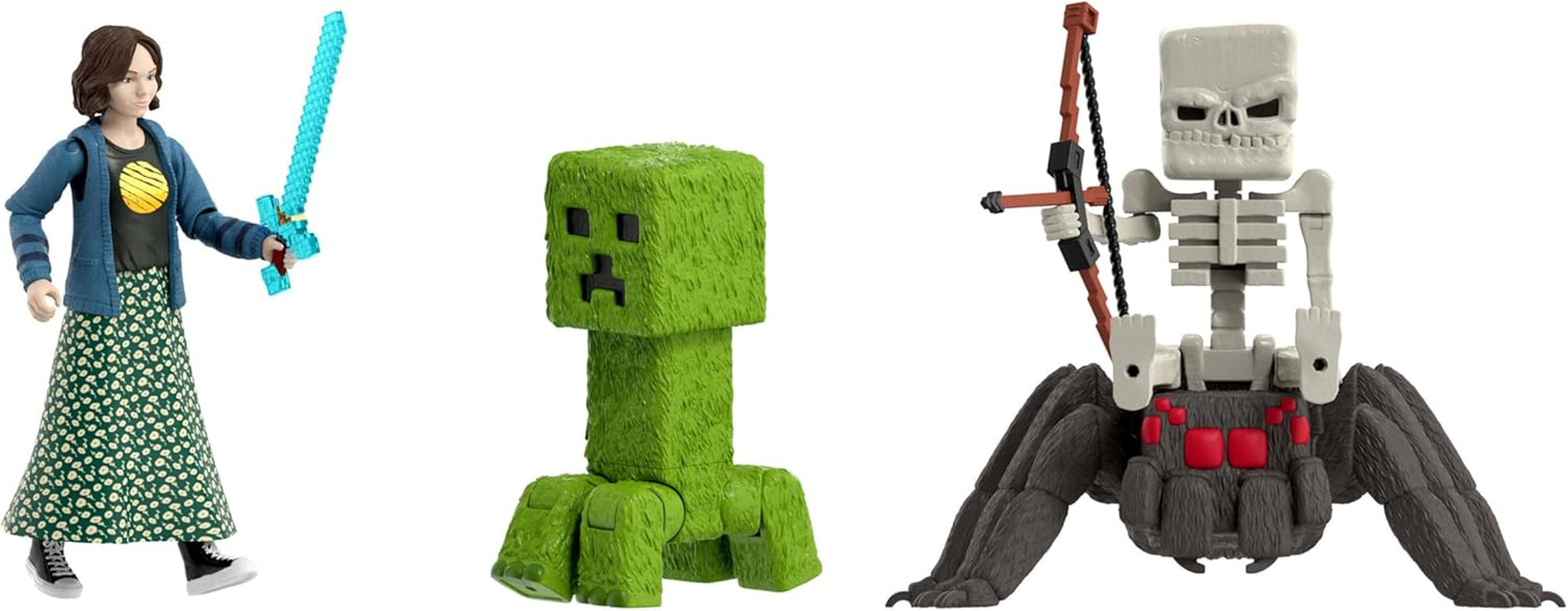 Mattel Minecraft Story-Set mit 4 Actionfiguren und 3 Zubehörteilen. Encounters In The Overworld Set, vom Minecraft-Film inspiriertes Sammelspielzeug JFR70 Actionfiguren Naty Shop