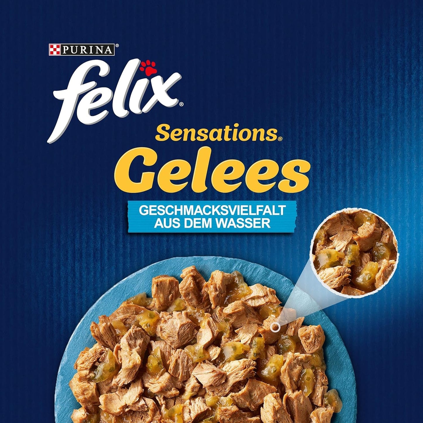 Felix Sensations Nassfutter für Katzen in Gelee, verschiedene Fischmischung, 6er-Pack (6 x 12 Beutel à 85 g)