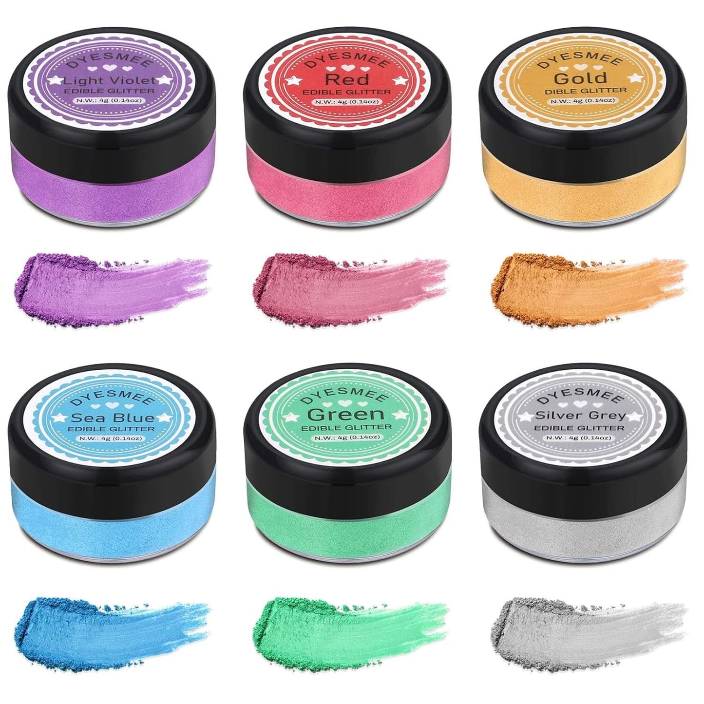 Essbarer Glitzer, Set mit 4 oder 6 Farbtönen, 4 Gramm pro Produkt Glitzer Naty Shop 6 Farben