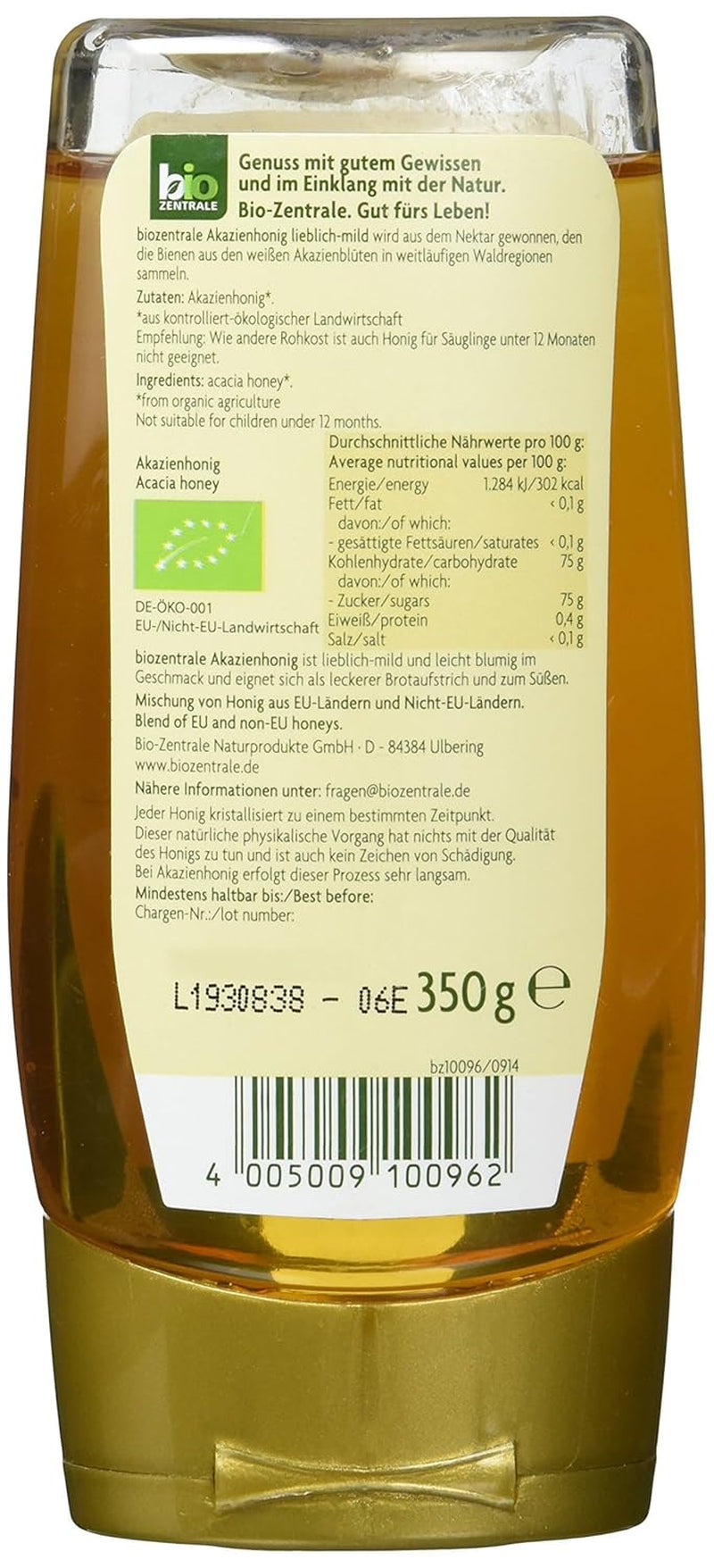 Biozentrale Bio-Akazienhonig | 350 g Bio-Honig aus weißen Akazienblüten | Ideal als Aufstrich Bio-Honig für Tee | Alternative zu Wabenhonig (2er-Pack)