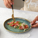 Henten Home Special Steinzeugteller, Snack- und Saucenschalen – 20 x 17 cm für 4 Personen, Frühstücksteller aus Porzellan – modernes grünes Design