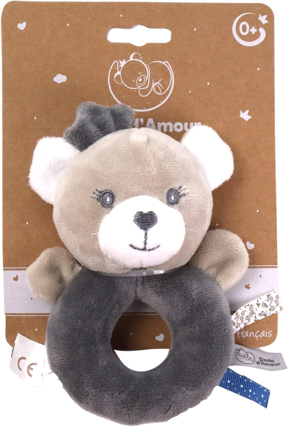 - Plüschtier mit Rassel - Bär - 012290 - Grau - Fleece - Geburt - Kuscheltier - Baby - Beruhigend - Weich - Waschbar - 13 cm x 10 cm - Ab 0 Monate Babyspielzeug Naty Shop