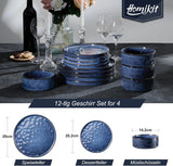 Homikit Geschirrset, 12-teiliges Geschirrset für 4 Personen, Kombiservice mit Tellern, Desserttellern und Müslischalen, mikrowellen- und spülmaschinenfest, elegantes Blau