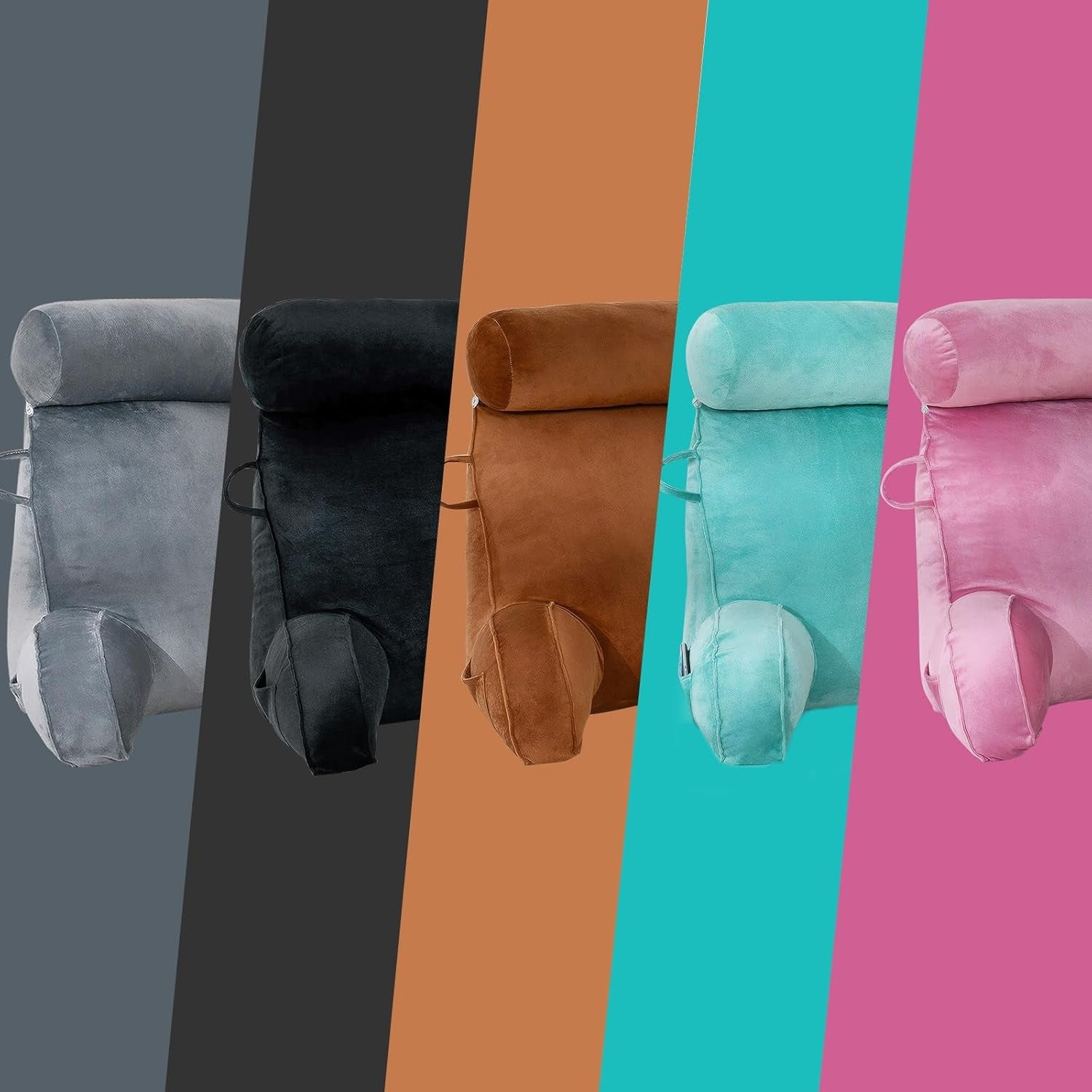 XL-Lesekissen für Bett und Sofa mit abnehmbarer Nackenrolle, ideales Rückenkissen für Erwachsene mit Memory-Schaum für bequemes Lesen, Arbeiten, Spielen, Fernsehen, Entspannen (Pink)