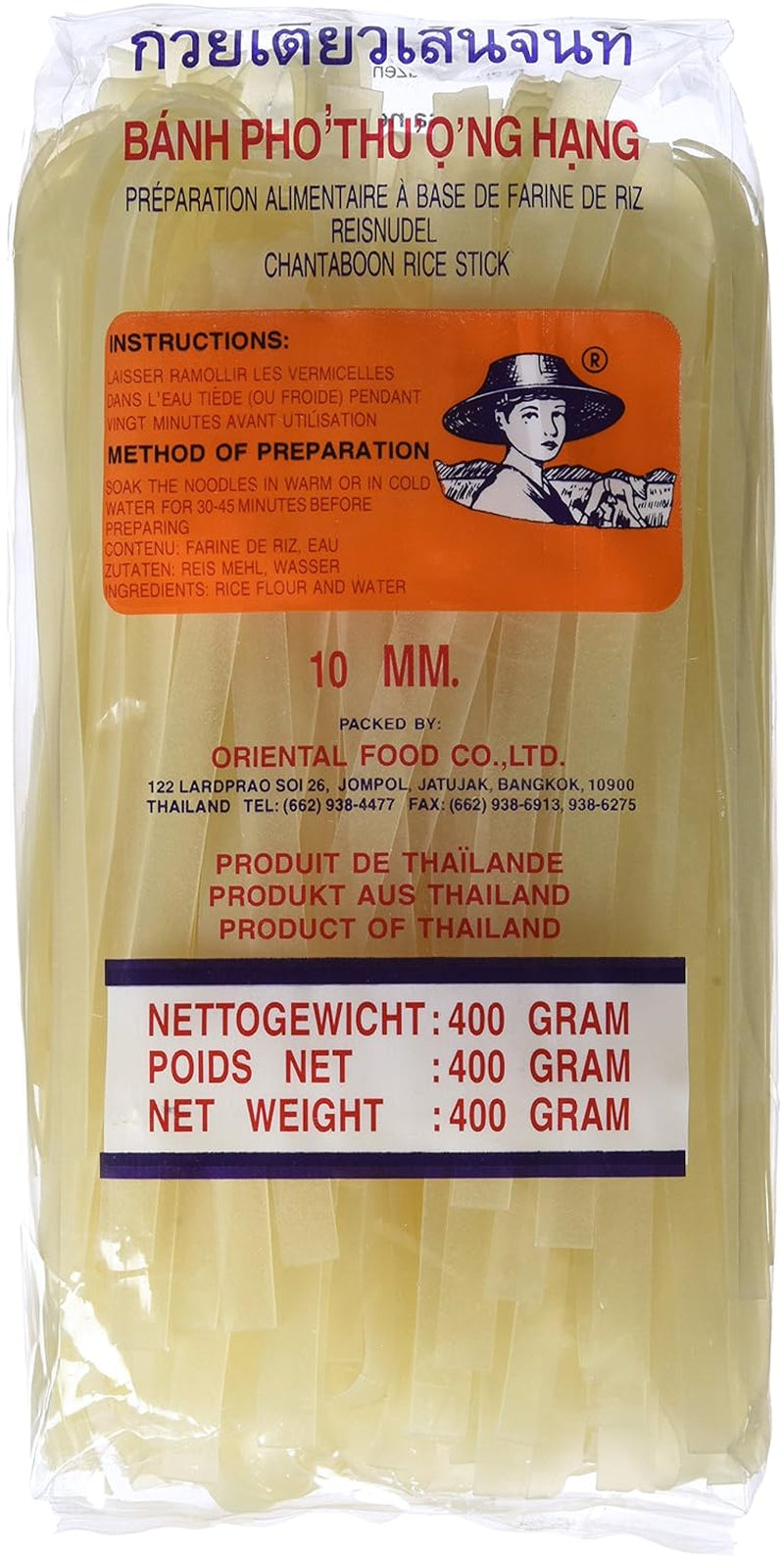 Reisnudeln – Thailändische, 10 mm breite Reisnudeln, hergestellt aus Reismehl – ​​17 x 400 g