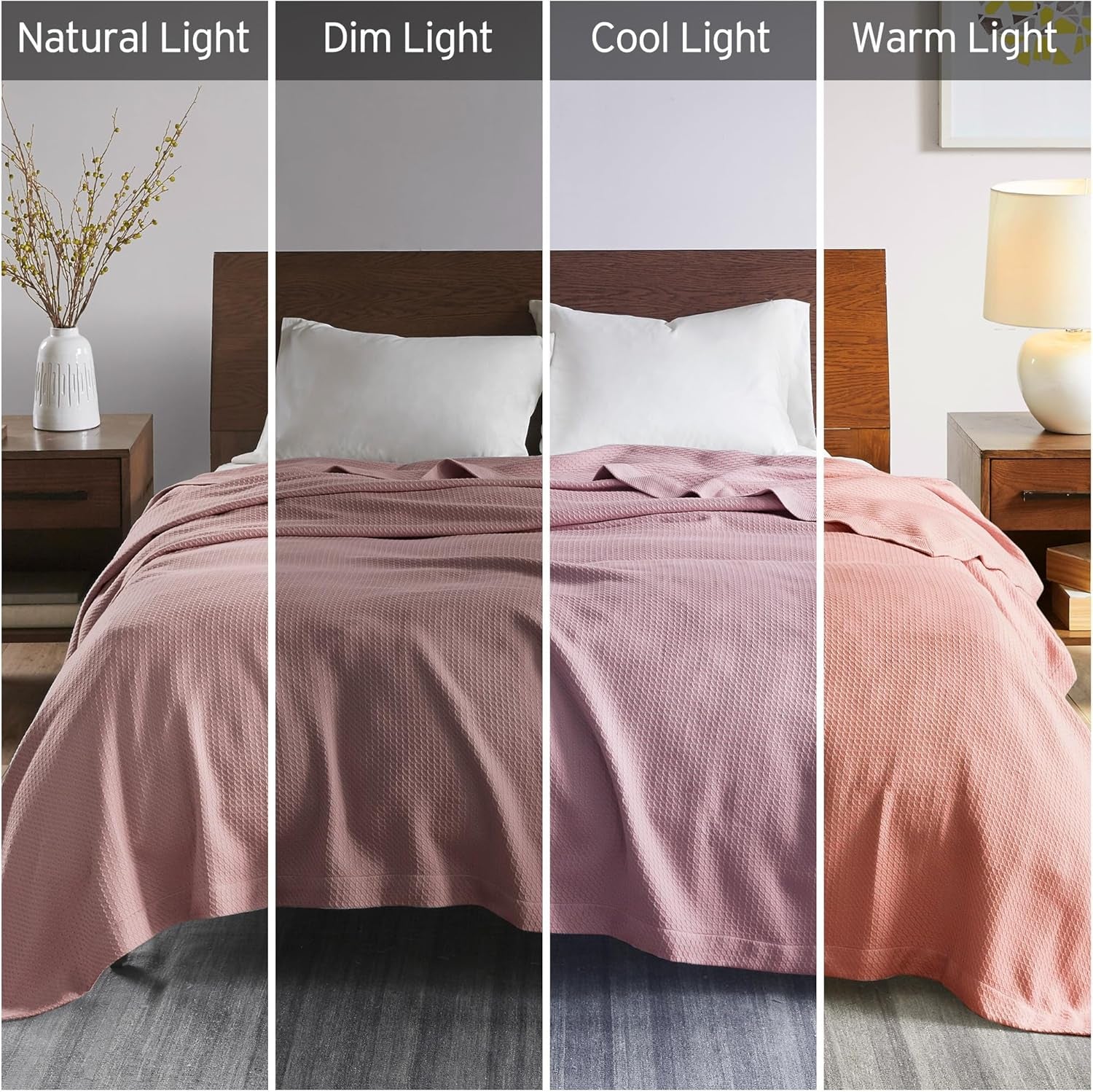 Madison Park, 100 % ägyptische Baumwolle, atmungsaktive Bettdecke, Premium-Strick, Luxus-Saison, leichter Bezug für Bett, Sofa und Couch, Doppelbett/Queensize-Bett, Rosa, Naty Shop Bettdecken und Steppdecken