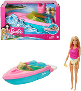 Barbie-Schnellboot-Set, Barbie-Puppe mit blonden Haaren, rosa Schwimmweste, Boot, Welpe, Zubehör, Geschenke für 3+, Grg30 Naty Shop Dolls Barbie-Schnellboot-Set