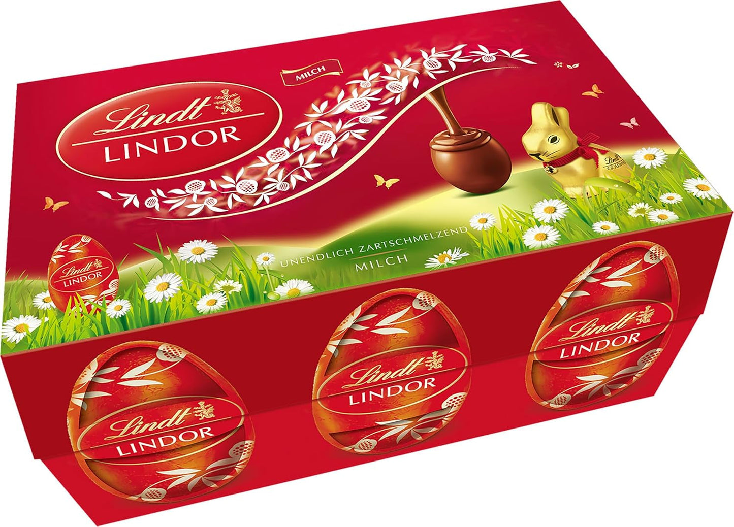 Ostermischung Lindt Schokolade LINDOR | Schachtel 144g | LINDOR-Eier, die auf der Zunge zergehen, in drei Varianten: Milchschokolade, Zartbitterschokolade, Haselnuss | Osterschokolade | Geschenk aus Schokolade | 1 Packung