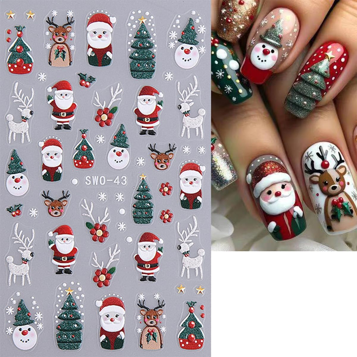JMEOWIO Nagelsticker Weihnachten 6 Blatt Nail Art Sticker Selbstklebend Nagelaufkleber Schneeflocke Winterurlaub Niedliche Dekoration Nageldesign Zubehör