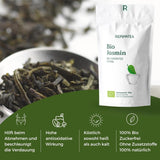 Bio-Grüntee mit Jasmin 100 g (50 Tassen) | Jasmintee aus China in Großpackung, Bio-Qualität REPLANTEA