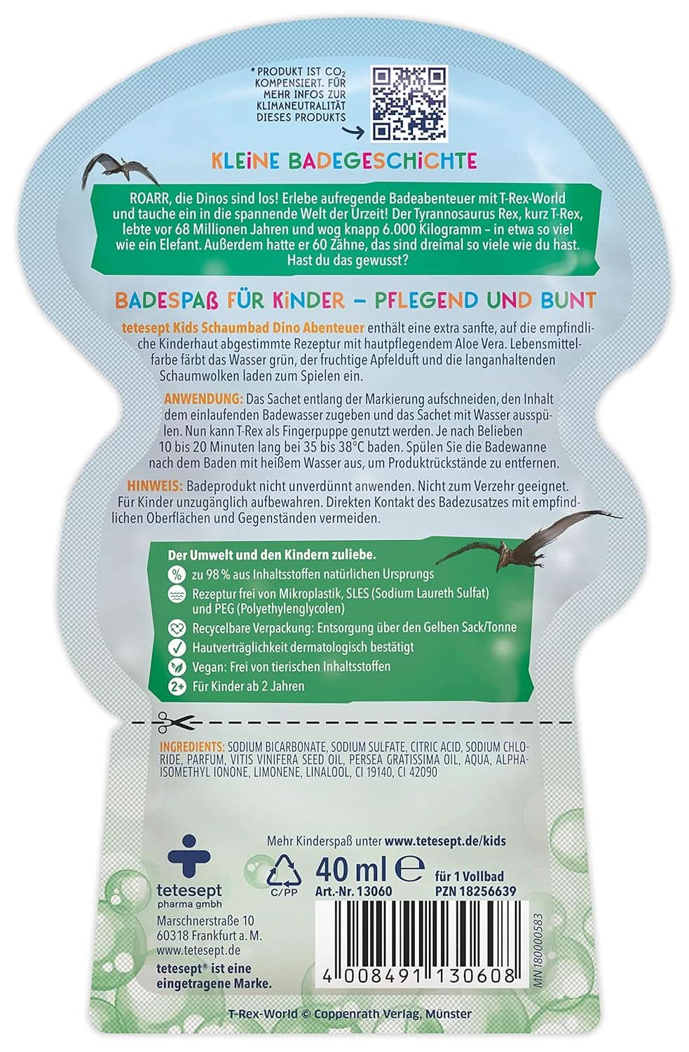 Tetesept Kids Dino - Badezusatz für Kinder, Schaum, färbt das Wasser grün, 40 ml Naty Shop