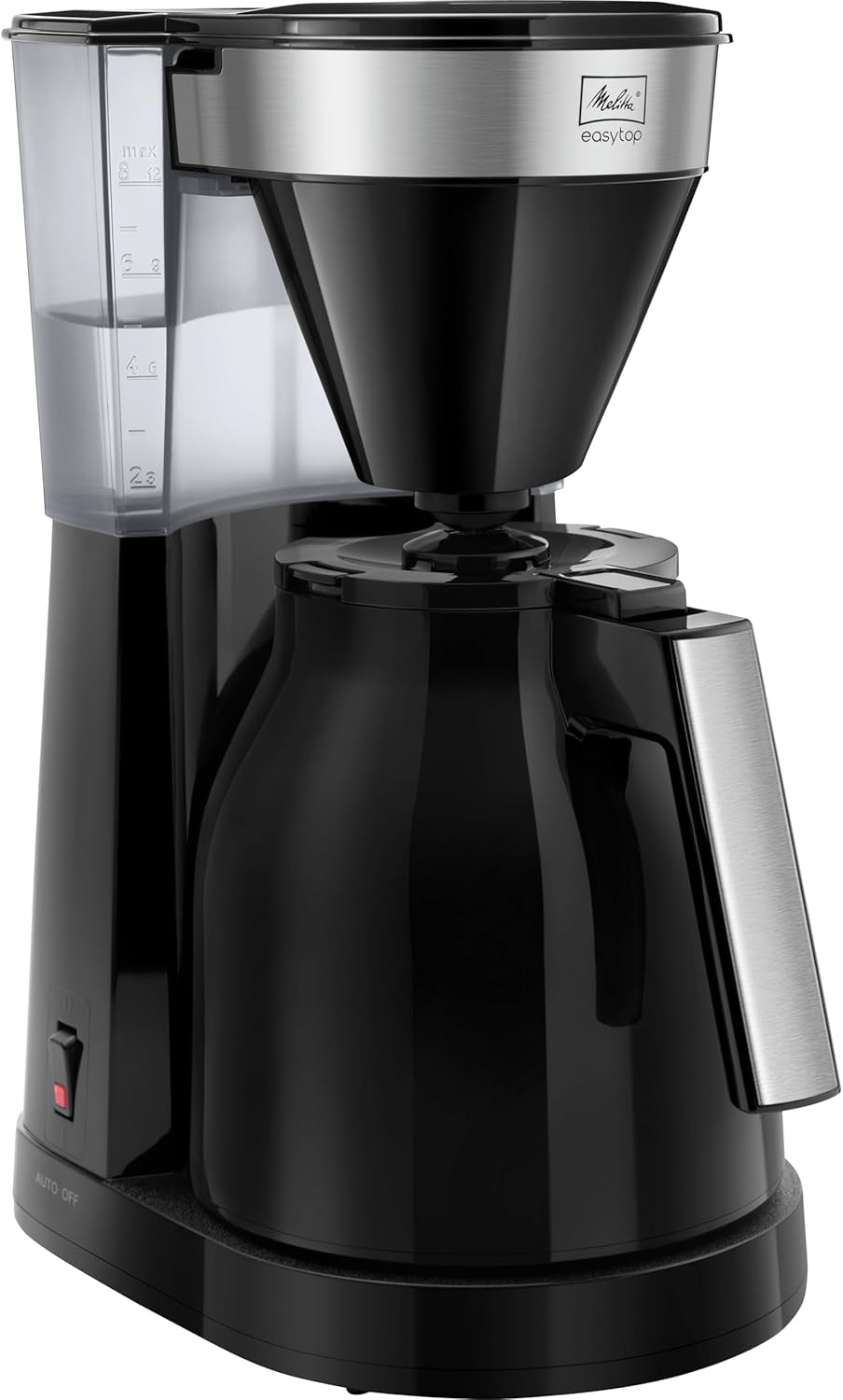 Melitta Easy Top – Espressomaschine mit Filter und Glaskaraffe, für bis zu 10 Kaffeetassen, Schwarz/Edelstahl